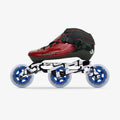 Red Luna kids inline skate with a carbon-composite boot, Unity 9.8-inch frame, and three blue-hub Elemental 84mm wheels_red