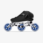 Black Luna kids inline skate with a carbon-composite boot, Unity 9.8-inch frame, and three blue-hub Elemental 84mm wheels_black