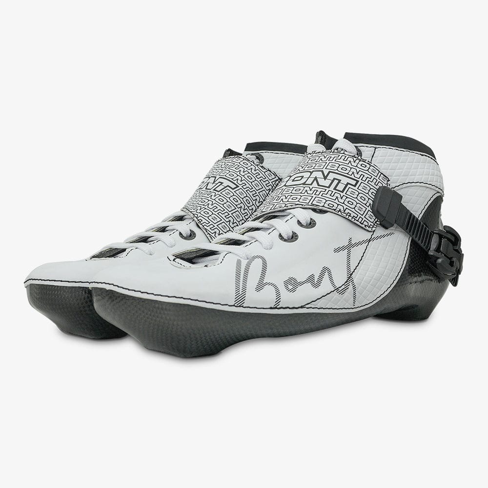 white-Bont Eclipse boot in use during inline speed skating