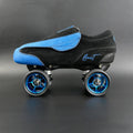 Side view of the Envy suede skate showing blue and black suede finish