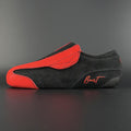 Side view of the Envy suede skate showing red and black suede finish