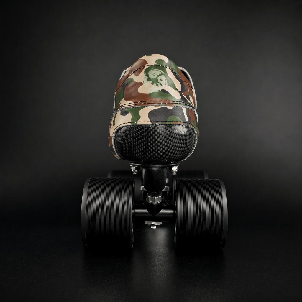 Skater wearing Envy Camo Roller Skates in motion