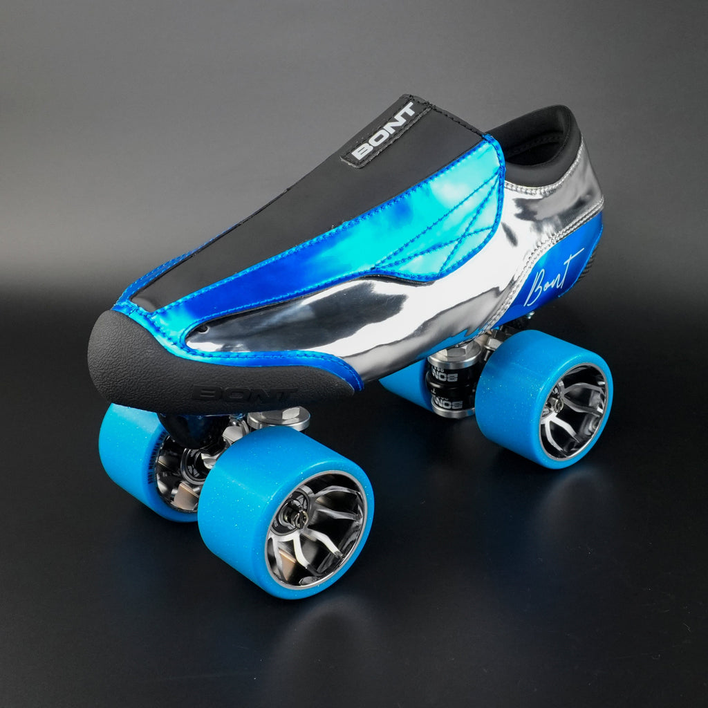 Side view of skate with Envy Carbon boot, Moonwalk wheels, and Tracer plate