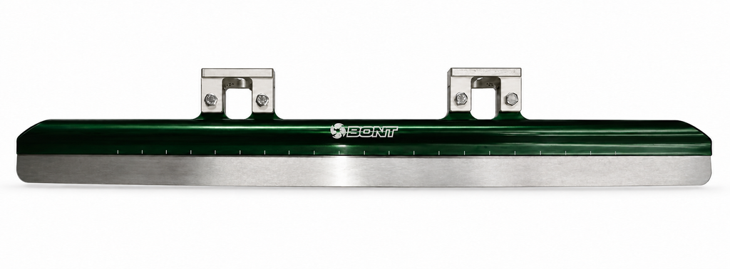Green Platinum X firm blade with Bont branding, silver cups, and polished steel runner