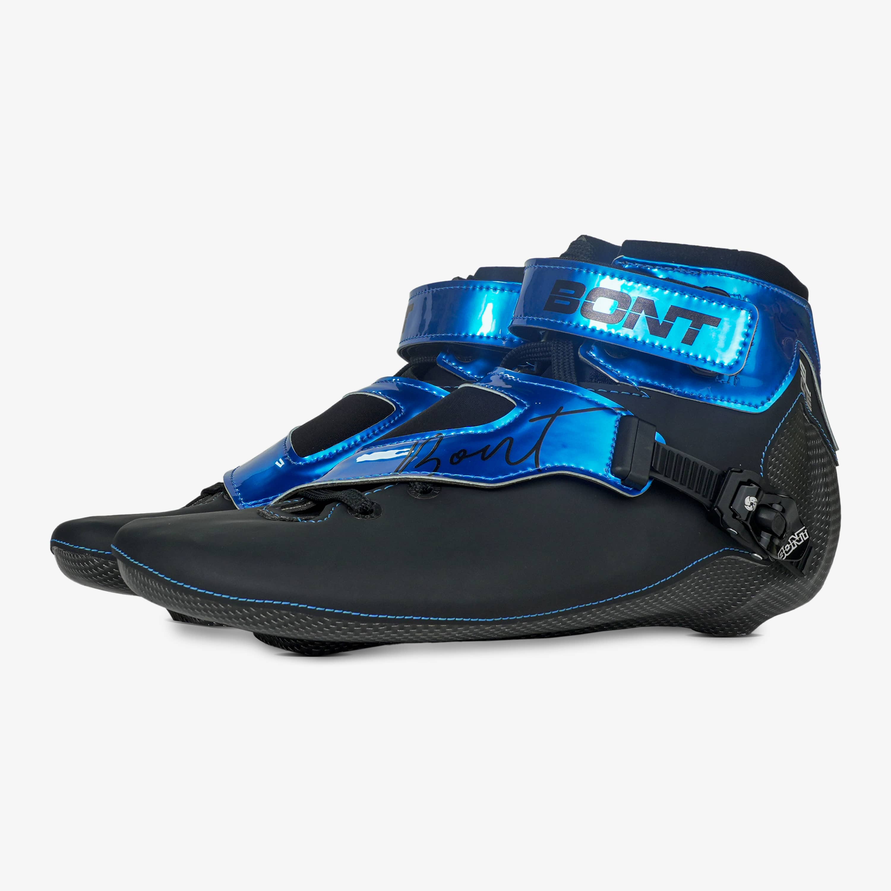 Angled view showing the low-profile carbon fiber boot construction