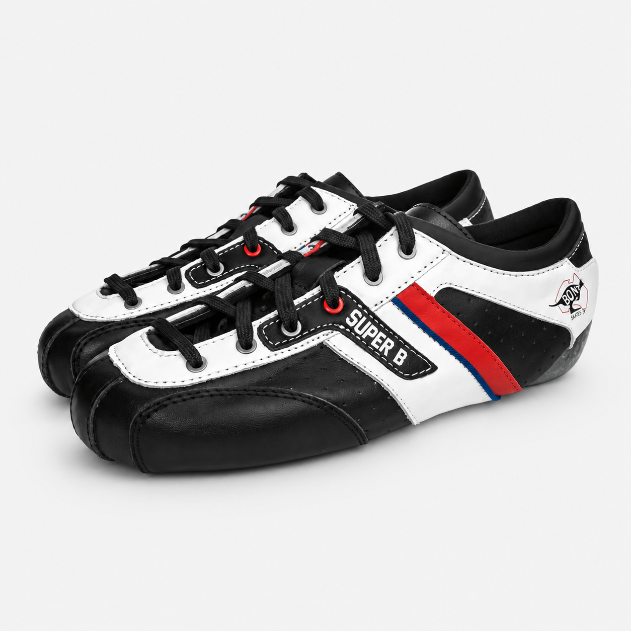 Racing boot shown from above with the leather upper, laces, and close-fitting design
