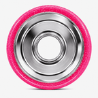 Close-up of the 6061 aluminum hub with electroplated silver finish with pink glitter urethane 