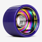 Side view of Ultraglide Indoor Roller Skate Wheel showing rainbow iridescent hub with purple urethane 