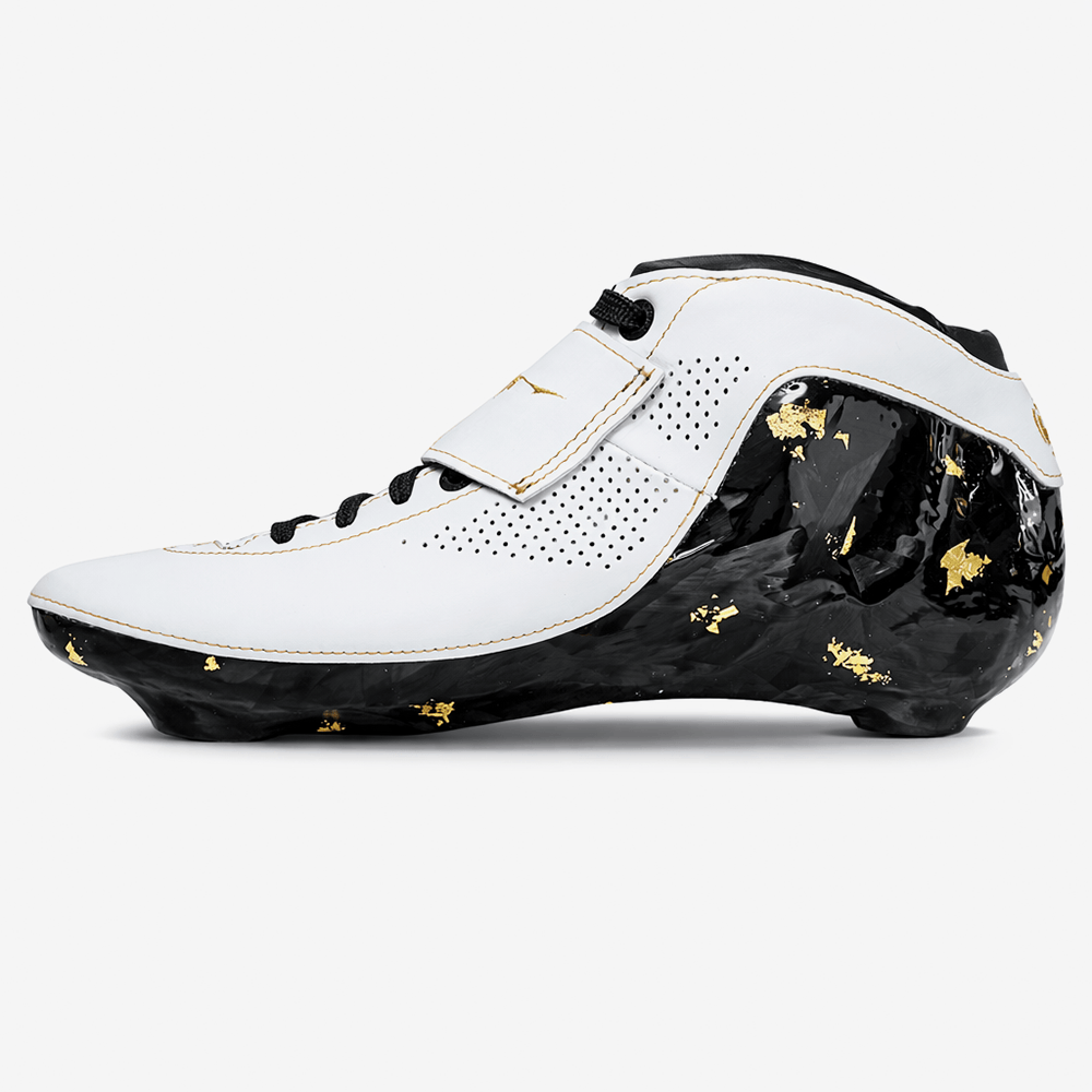 Side view of Vaypor inline speed skate boot showing carbon base and narrow profile