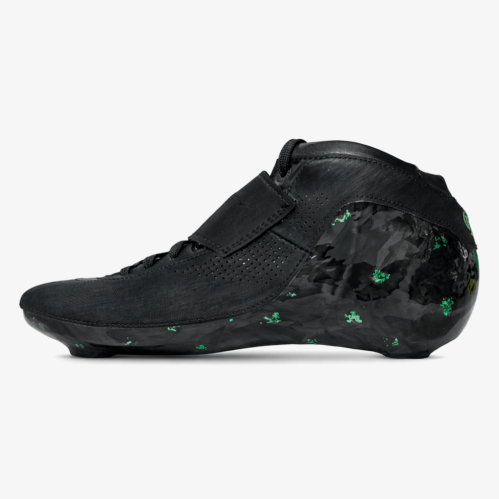 Side view of Vaypor inline speed skate boot showing carbon base and narrow profile
