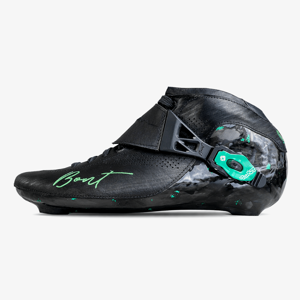 Side view of Vaypor inline speed skate boot showing carbon base and narrow profile