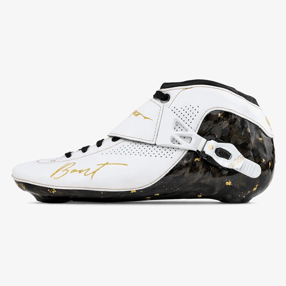 Side view of Vaypor inline speed skate boot showing carbon base and narrow profile